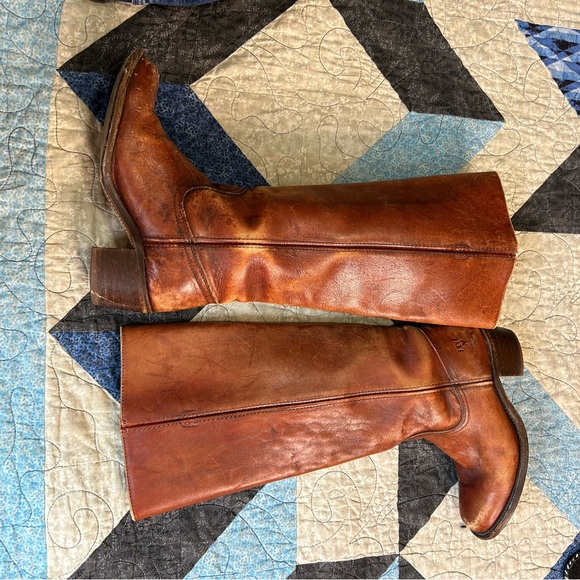 Vintage Frye Cognac Leather Heeled Campus Boots - Picture 2 of 12